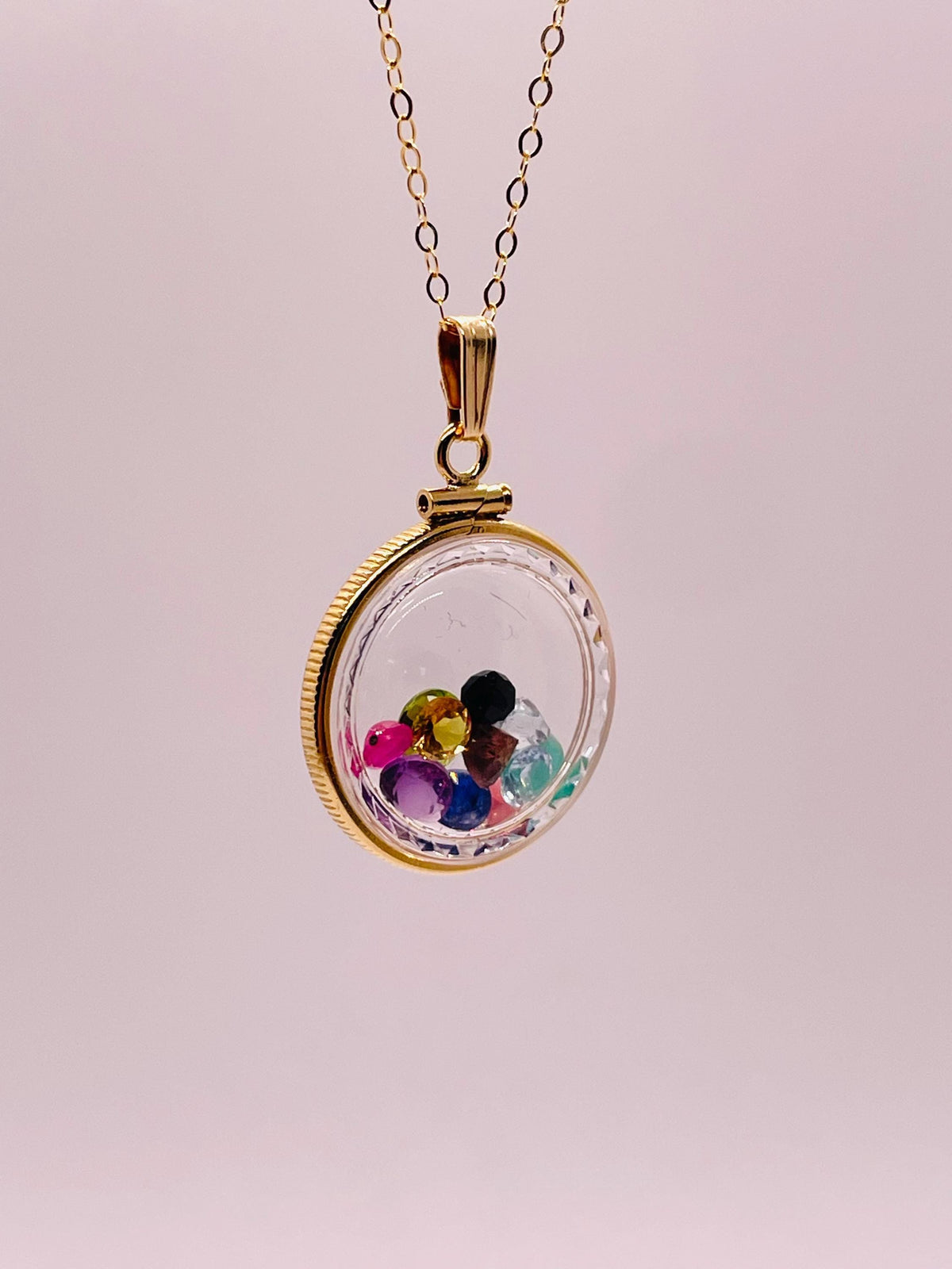 Solid 14k gold lucite diamond edge 22mm shaker locket representing the 12 tribes of israel