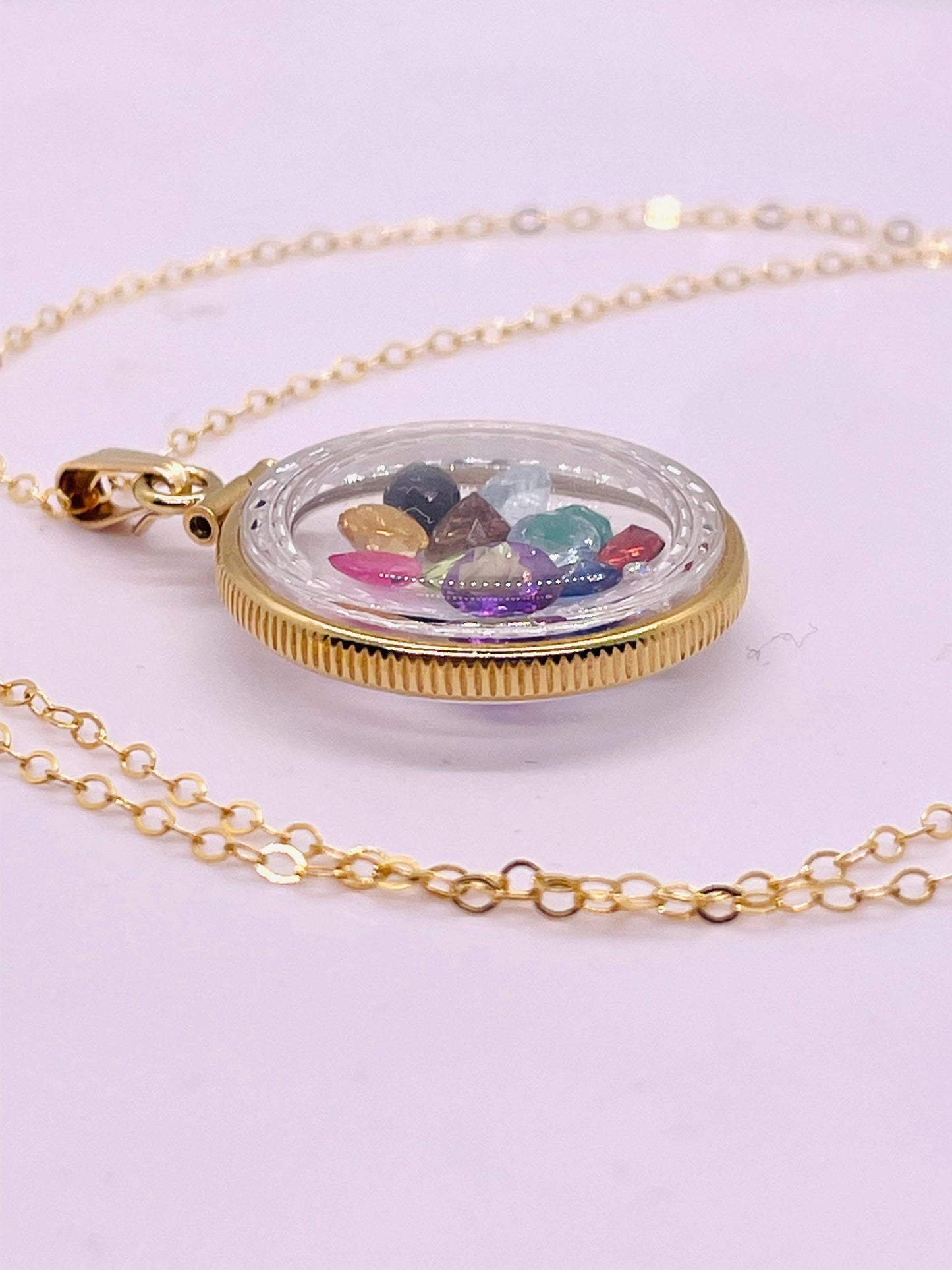 Solid 14k gold lucite diamond edge 22mm shaker locket representing the 12 tribes of israel