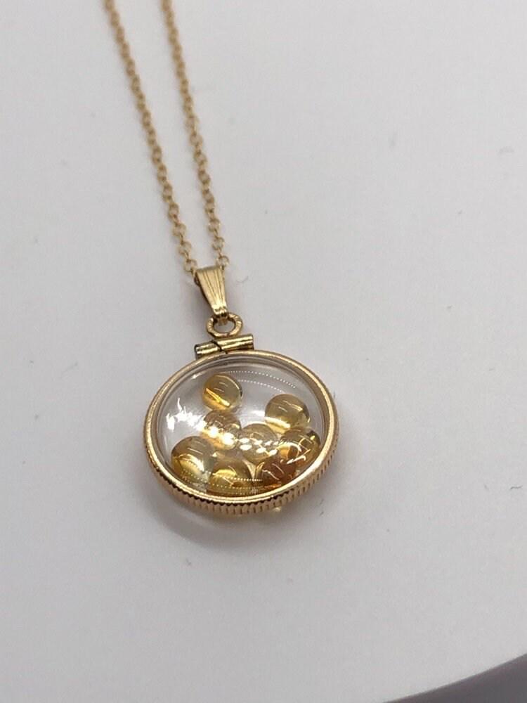 Handmade dime size citrine shaker locket 14k gold filled with beautiful november birthstone. you can custom create a locket, just ask!