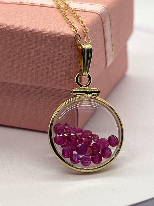 14k solid gold handmade dime sized ruby shaker locket with beautiful july birthstone, 1.95 tcw