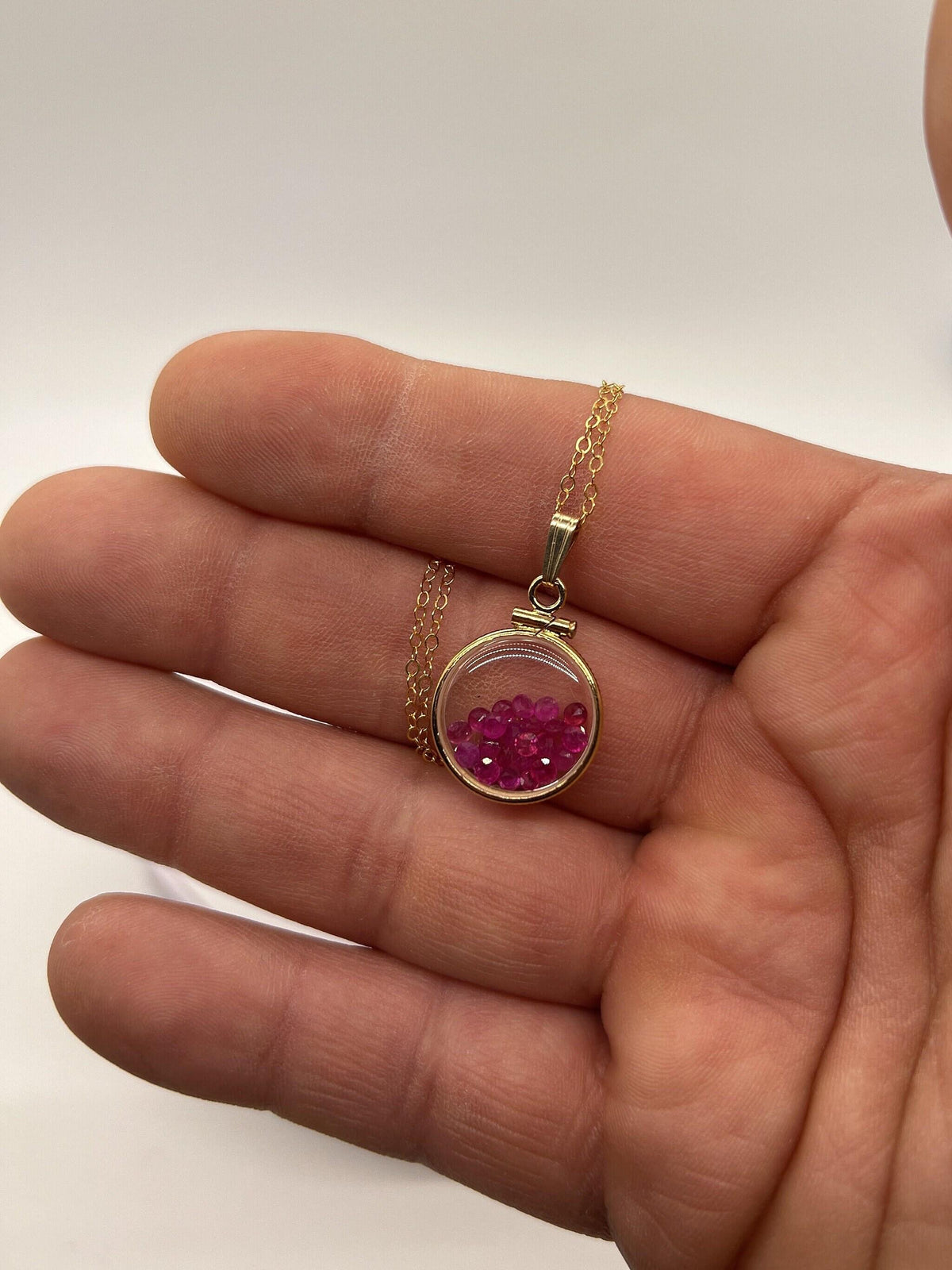 14k solid gold handmade dime sized ruby shaker locket with beautiful july birthstone, 1.95 tcw