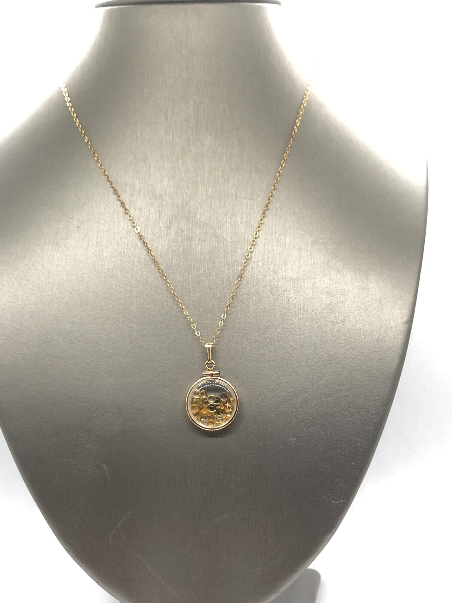 Handmade dime size citrine shaker locket 14k gold filled with beautiful november birthstone. you can custom create a locket, just ask!