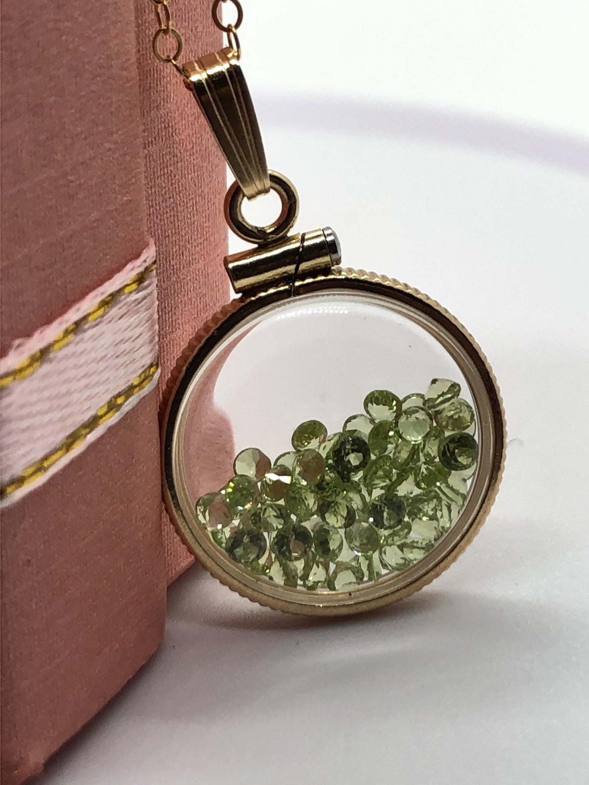 Handmade  dime size peridot shaker locket 14k gold filled beautiful august birthstone, 2.5 tcw