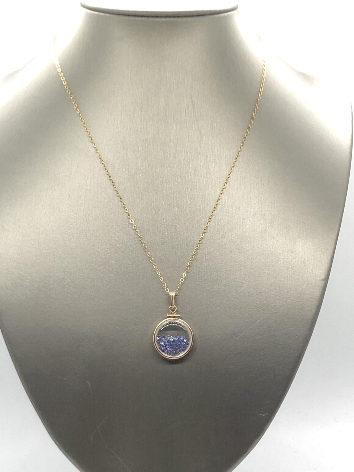 Handmade dime size tanzanite shaker locket 14k gf with beautiful december birthstone, you can custom create a locket ask me!