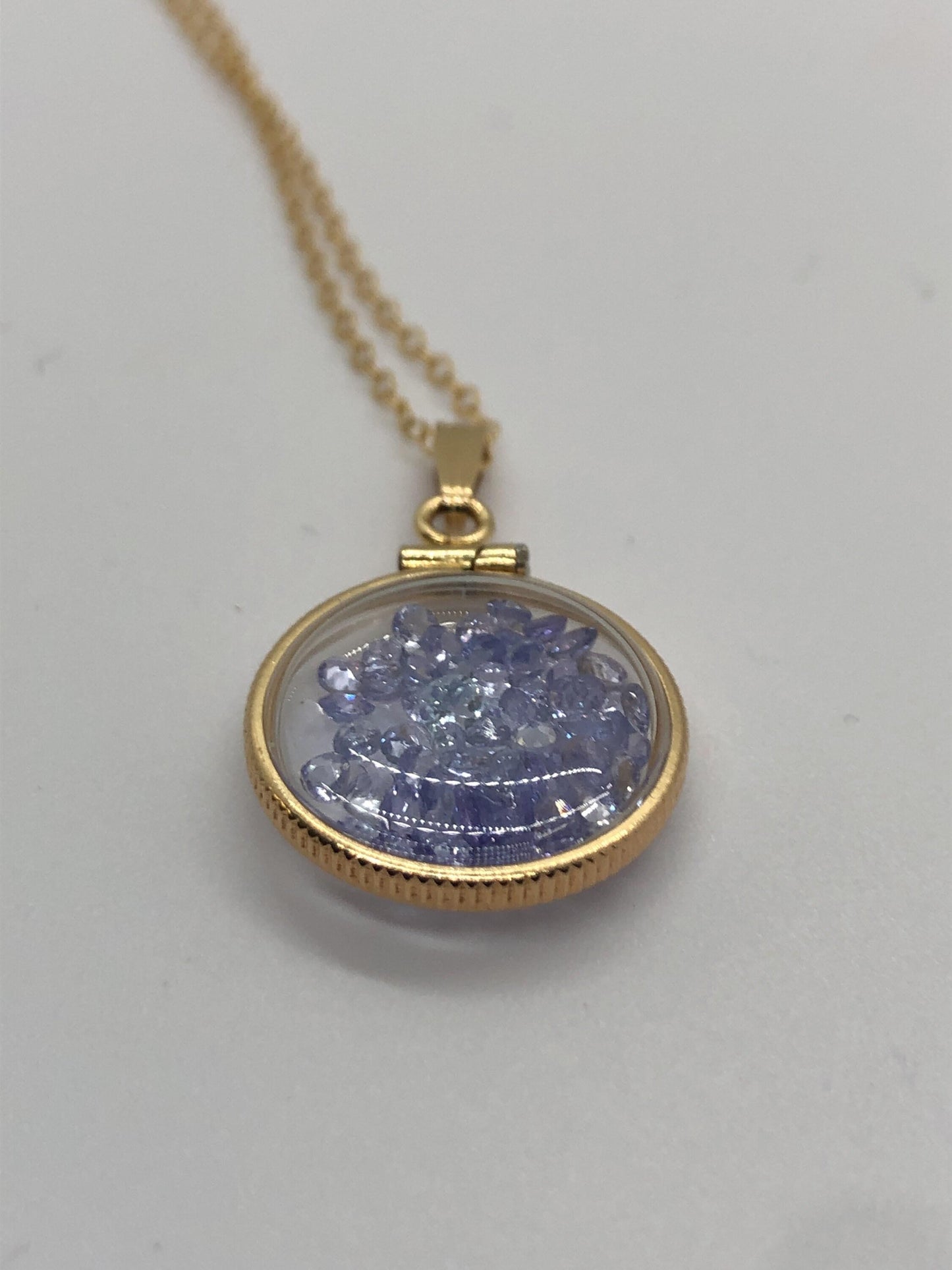 Handmade dime size tanzanite shaker locket 14k gf with beautiful december birthstone, you can custom create a locket ask me!