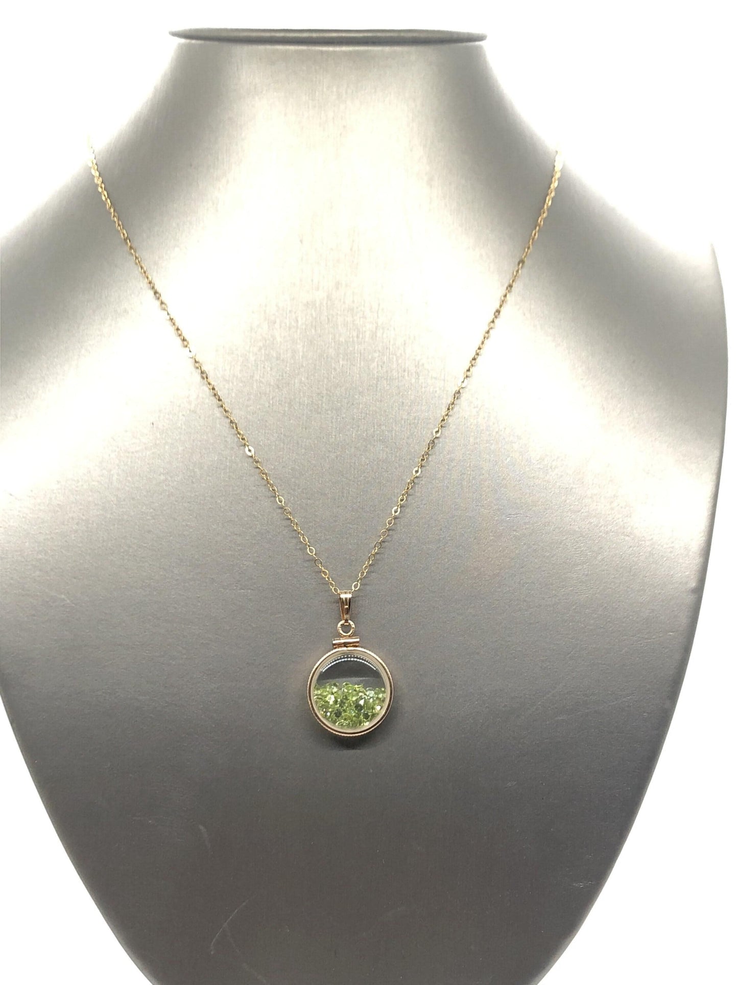Handmade  dime size peridot shaker locket 14k gold filled beautiful august birthstone, 2.5 tcw