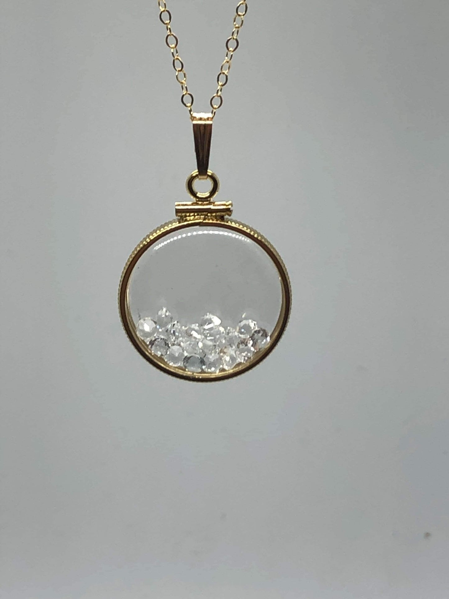 Handmade white topaz shaker locket 14k gold filled w/beautiful april birthstone,you can custom create one for mother’s day