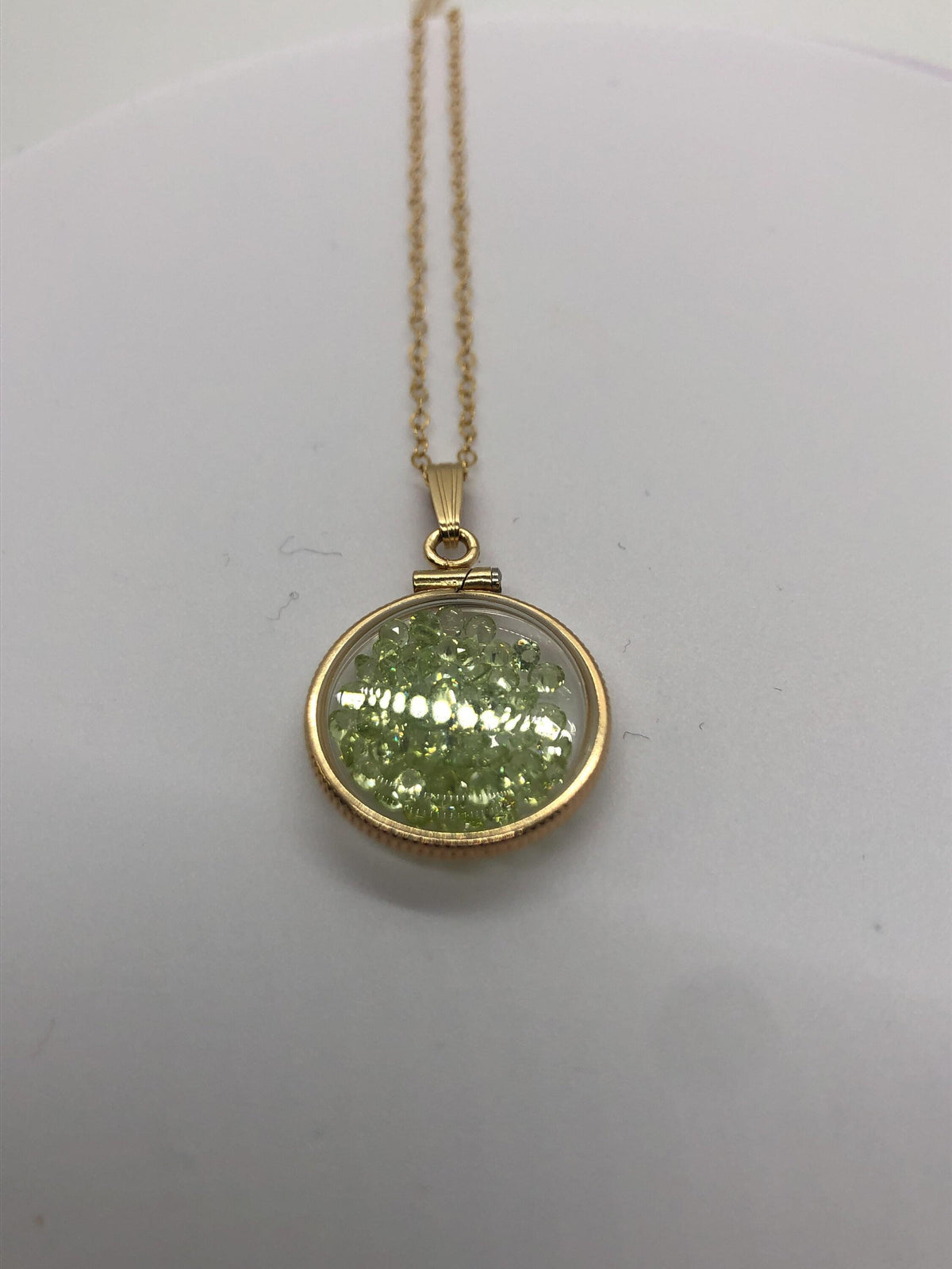Handmade  dime size peridot shaker locket 14k gold filled beautiful august birthstone, 2.5 tcw