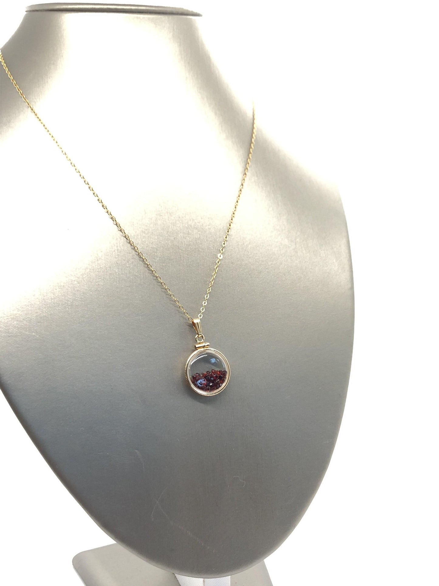 Handmade dime-size garnet shaker locket, 14k gold filled w/ 2.50 ctw  gems. january birthstone customize one for your mother's day? ask me