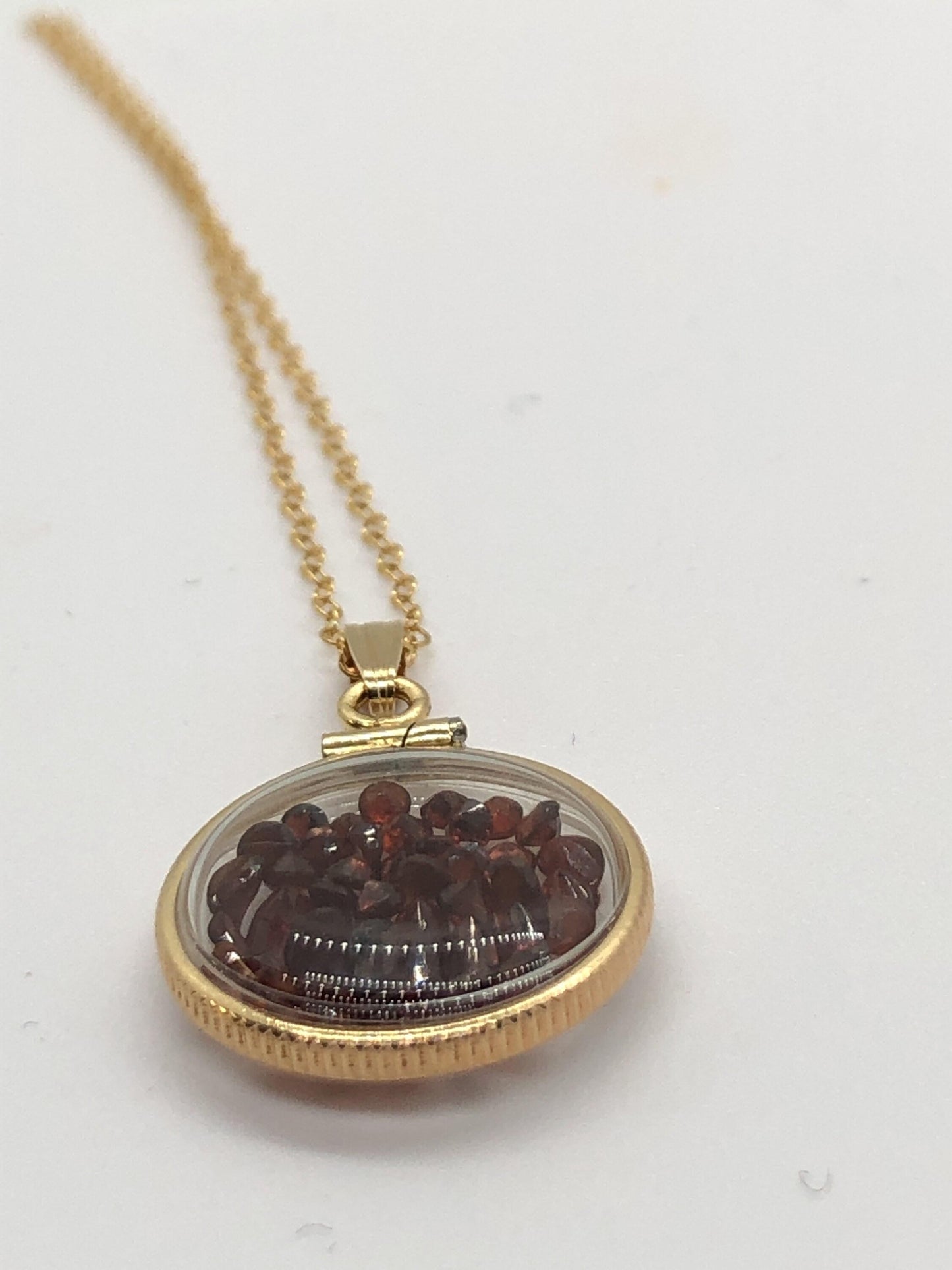 Handmade dime-size garnet shaker locket, 14k gold filled w/ 2.50 ctw  gems. january birthstone customize one for your mother's day? ask me
