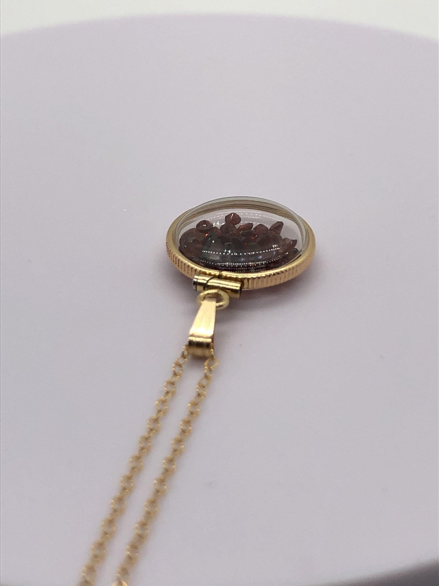 Handmade dime-size garnet shaker locket, 14k gold filled w/ 2.50 ctw  gems. january birthstone customize one for your mother's day? ask me
