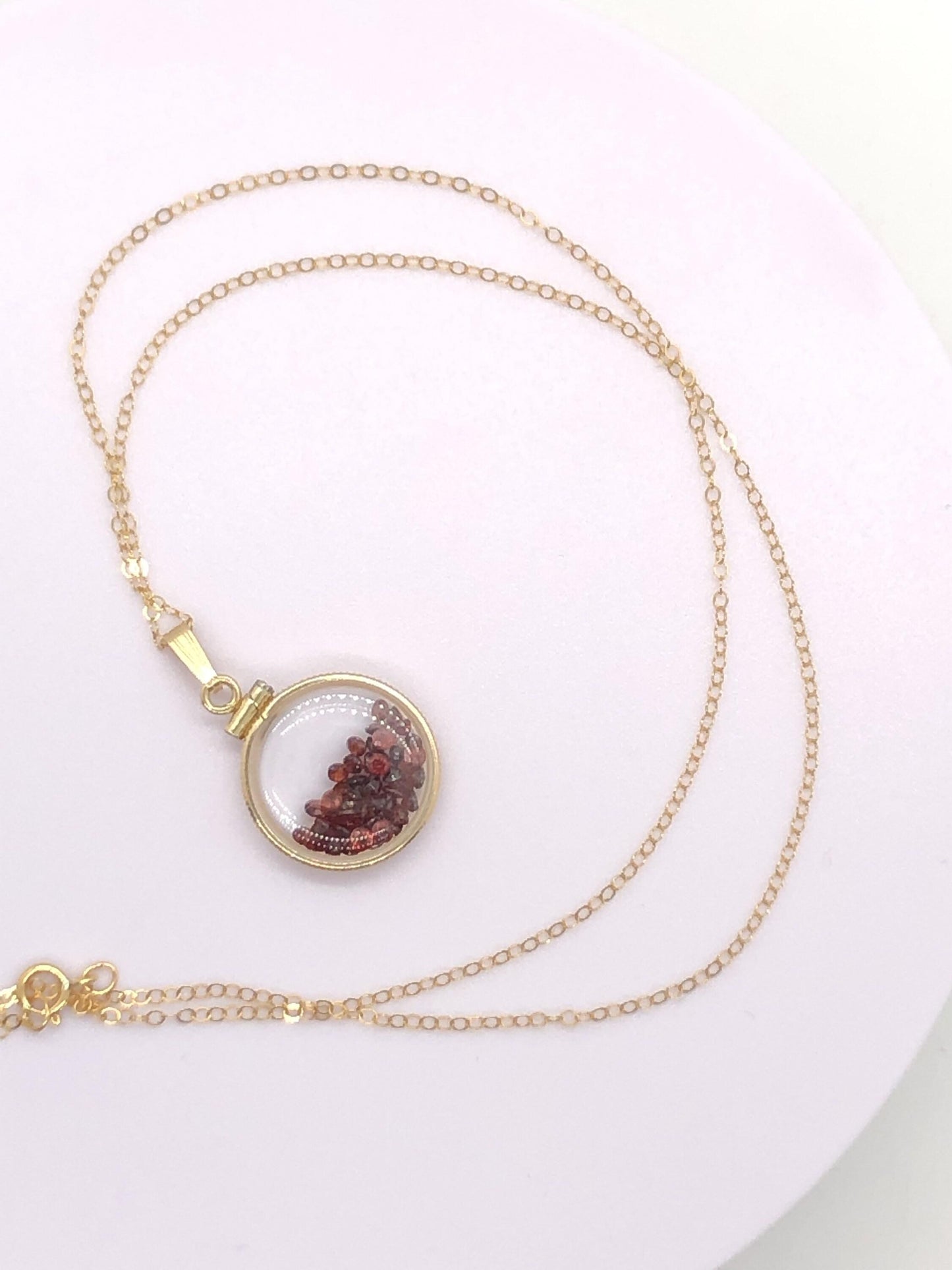 Handmade dime-size garnet shaker locket, 14k gold filled w/ 2.50 ctw  gems. january birthstone customize one for your mother's day? ask me