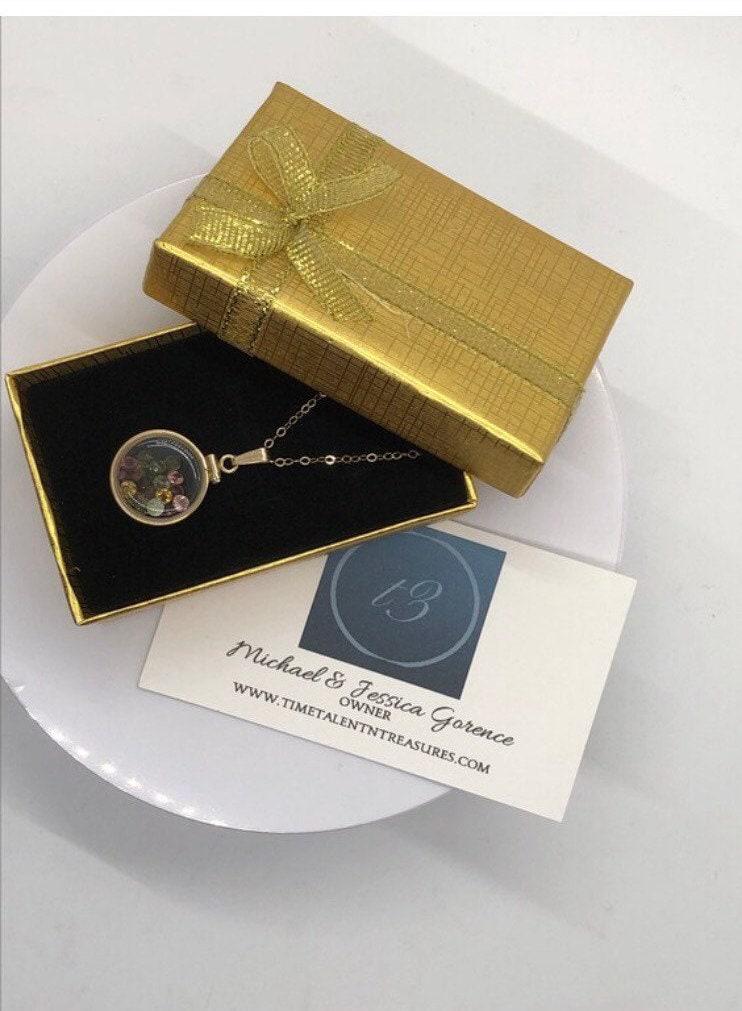 Handmade dime-size garnet shaker locket, 14k gold filled w/ 2.50 ctw  gems. january birthstone customize one for your mother's day? ask me