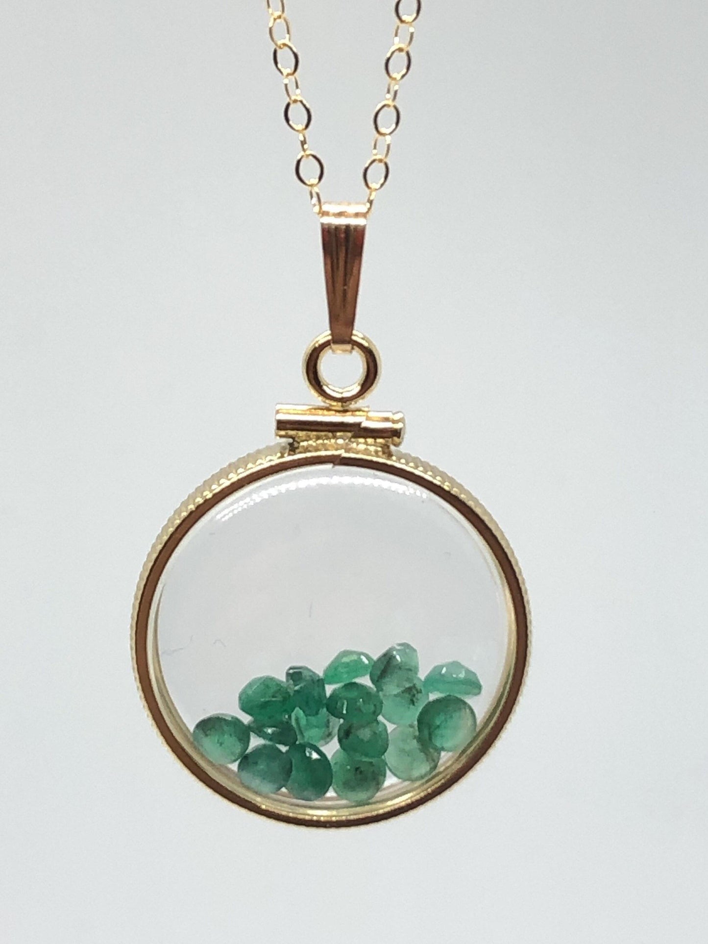 Vintage emerald shaker locket 12k gold filled with beautiful may birthstone, new old stock, customer can custom create for mother’s day