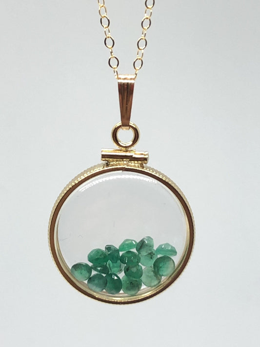 Vintage emerald shaker locket 12k gold filled with beautiful may birthstone, new old stock, customer can custom create for mother’s day