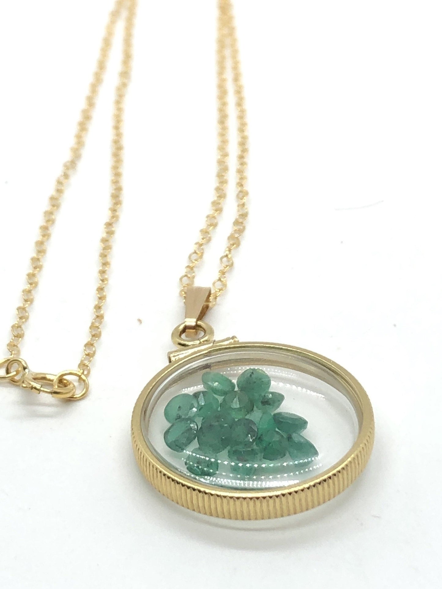 Vintage emerald shaker locket 12k gold filled with beautiful may birthstone, new old stock, customer can custom create for mother’s day