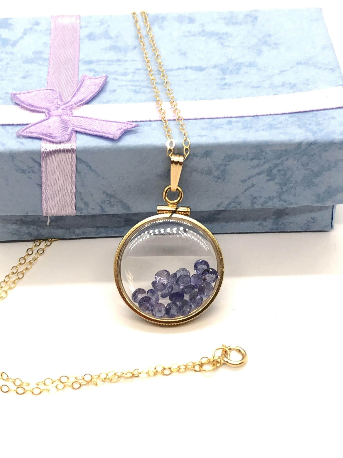 Handmade tanzanite shaker locket 14k gf or silver  with beautiful december birthstone, you can custom create a locket for mother’s day