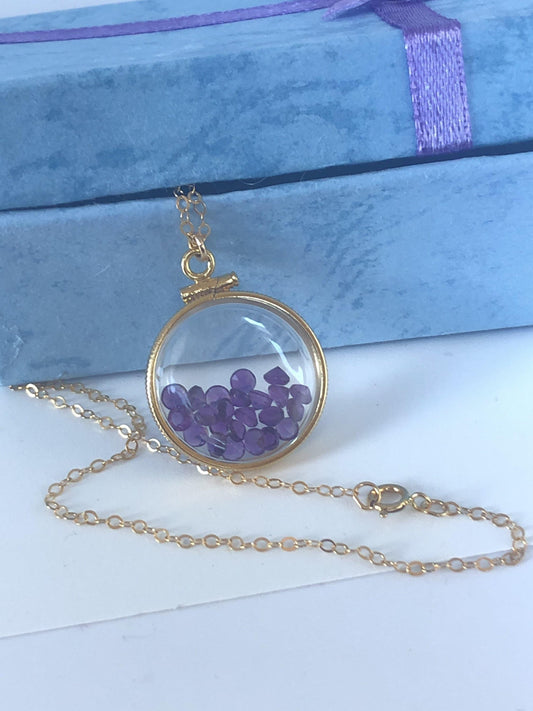 Handmade amethyst shaker locket 20mm gold filled with 24  genuine gems weighing 2.4 tcw, february birthstone, mother’s day you create
