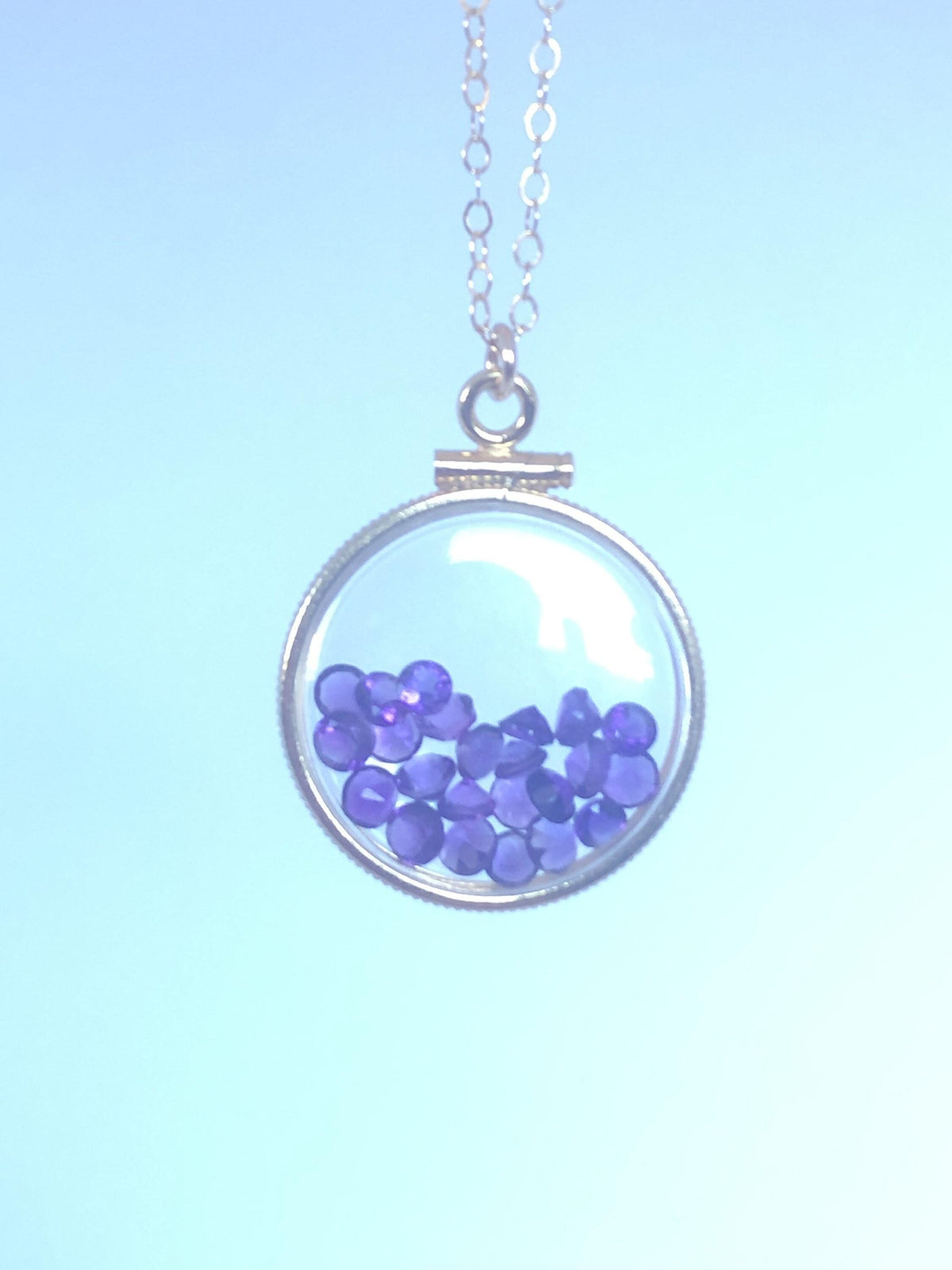 Handmade amethyst shaker locket 20mm gold filled with 24  genuine gems weighing 2.4 tcw, february birthstone, mother’s day you create