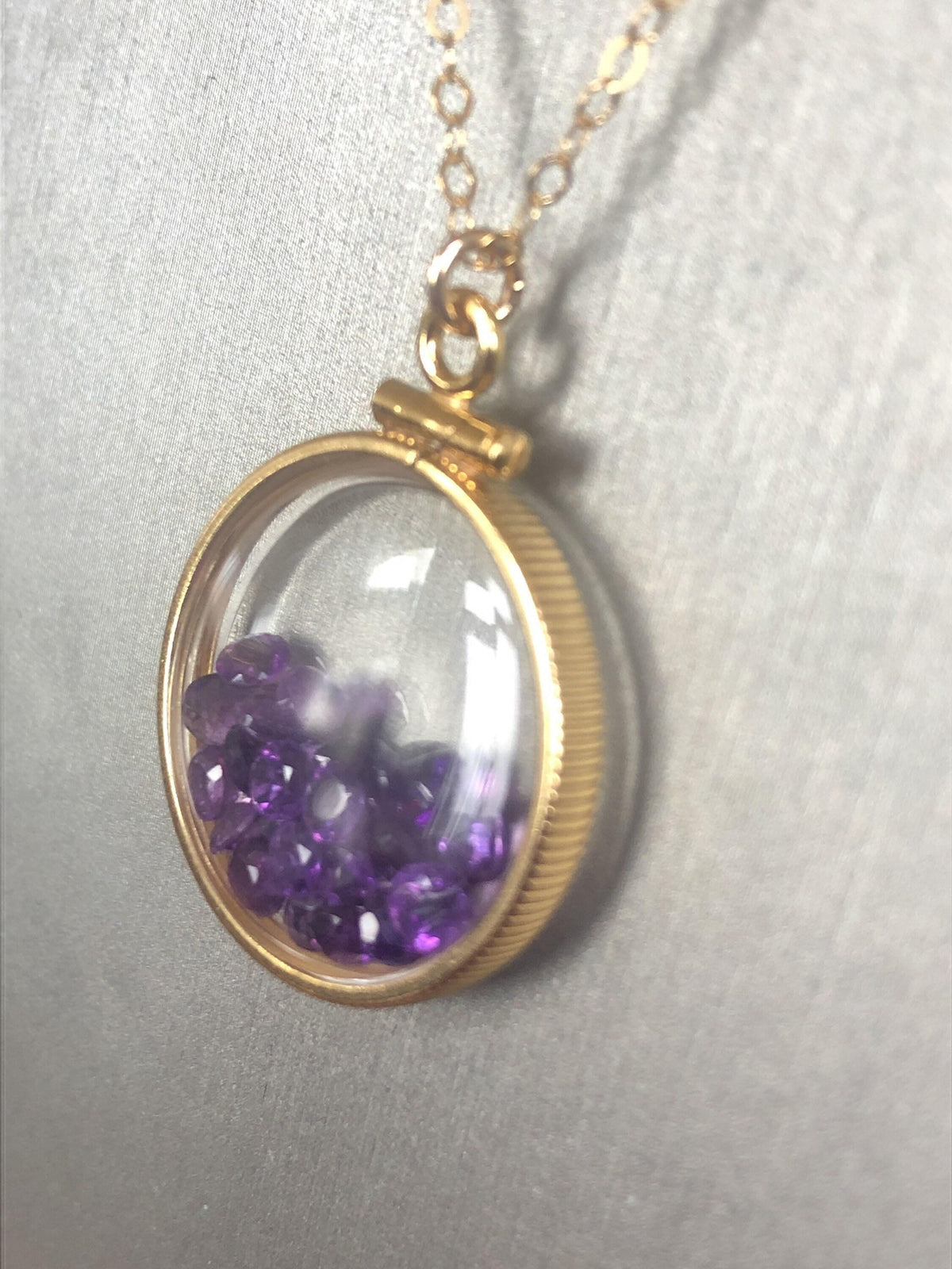 Handmade amethyst shaker locket 20mm gold filled with 24  genuine gems weighing 2.4 tcw, february birthstone, mother’s day you create