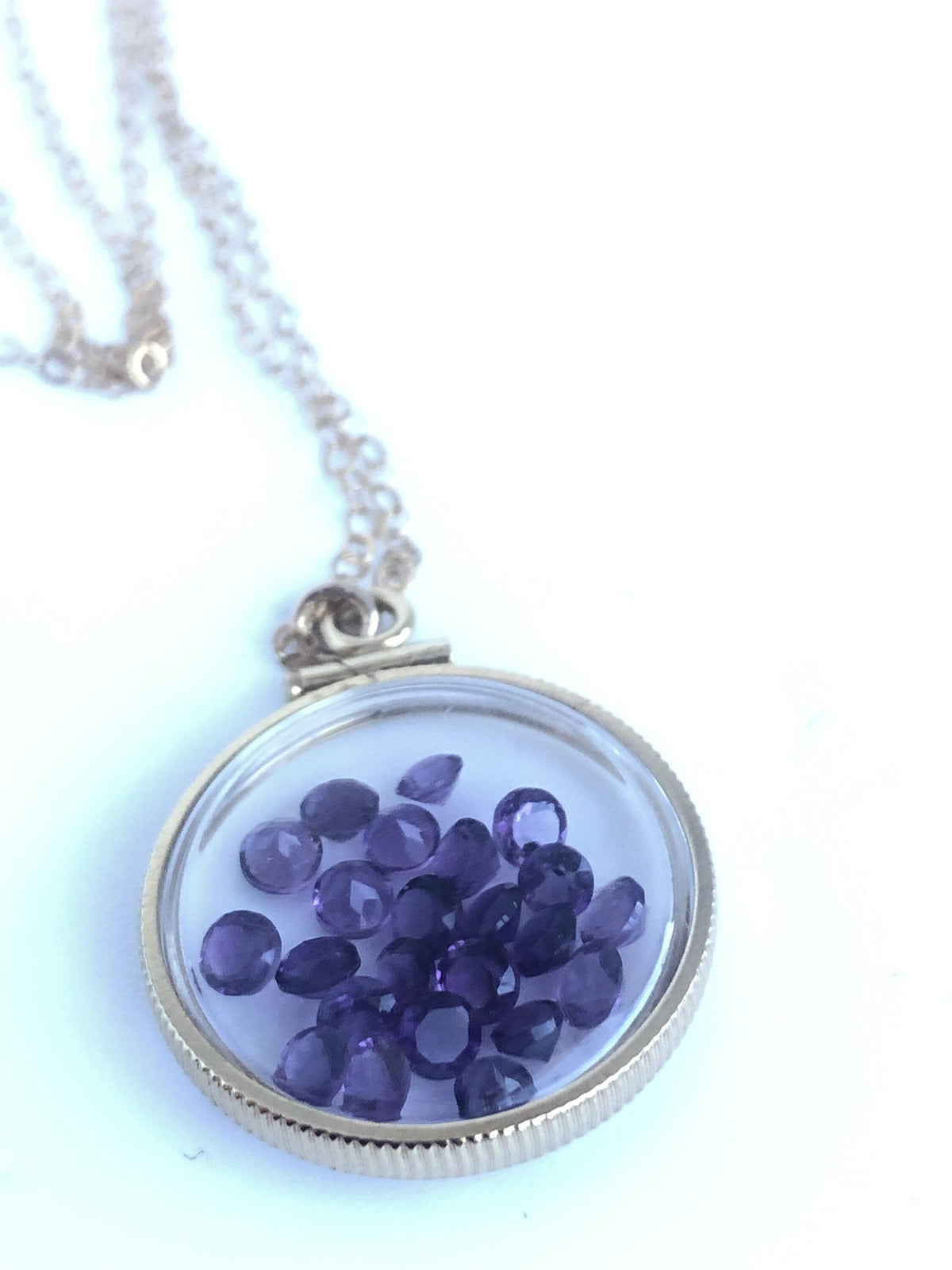 Handmade amethyst shaker locket 20mm gold filled with 24  genuine gems weighing 2.4 tcw, february birthstone, mother’s day you create