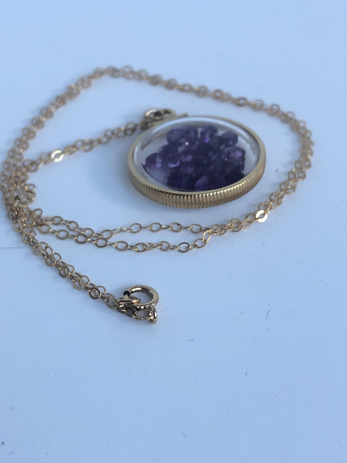 Handmade amethyst shaker locket 20mm gold filled with 24  genuine gems weighing 2.4 tcw, february birthstone, mother’s day you create