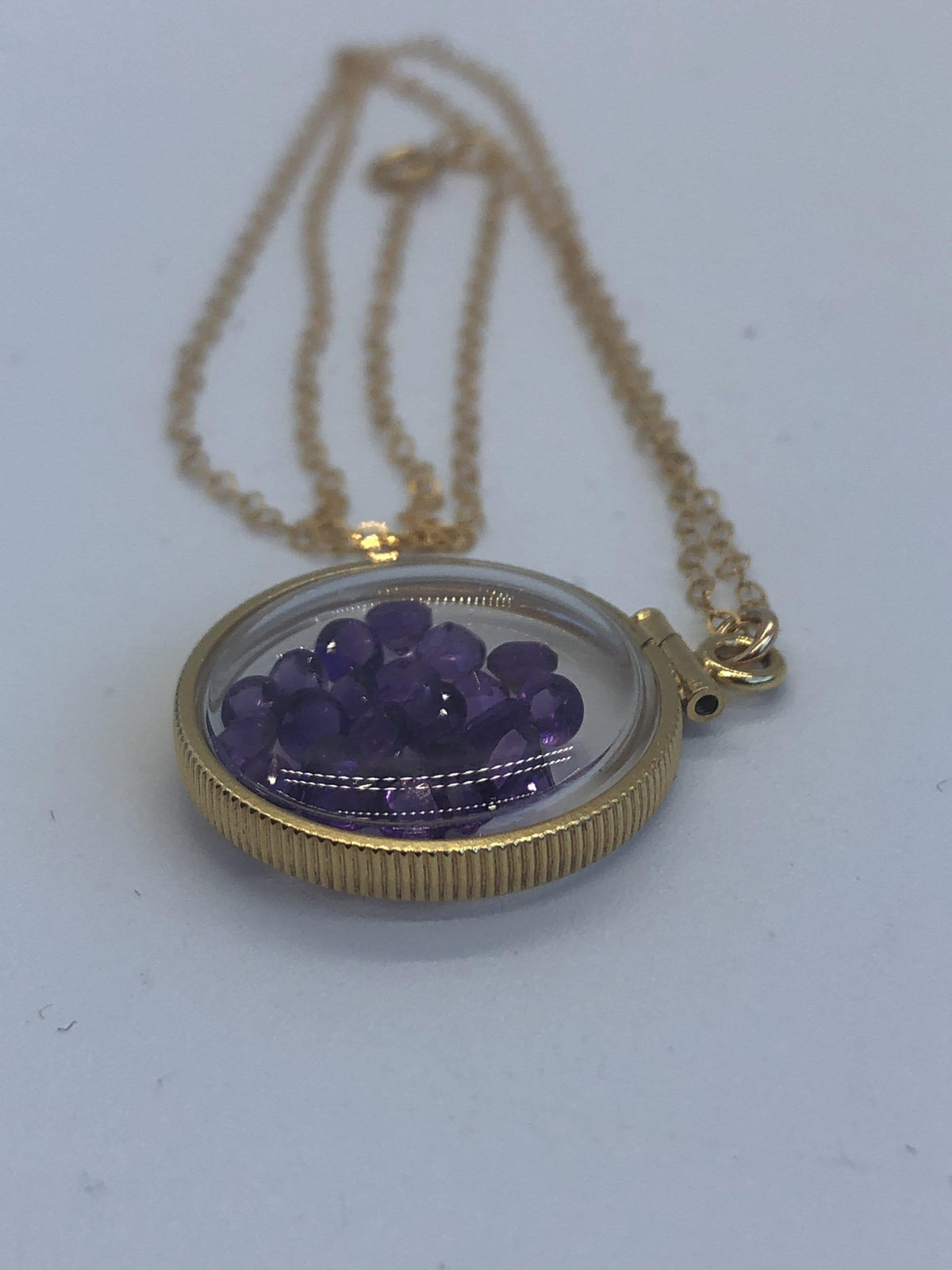 Handmade amethyst shaker locket 20mm gold filled with 24  genuine gems weighing 2.4 tcw, february birthstone, mother’s day you create
