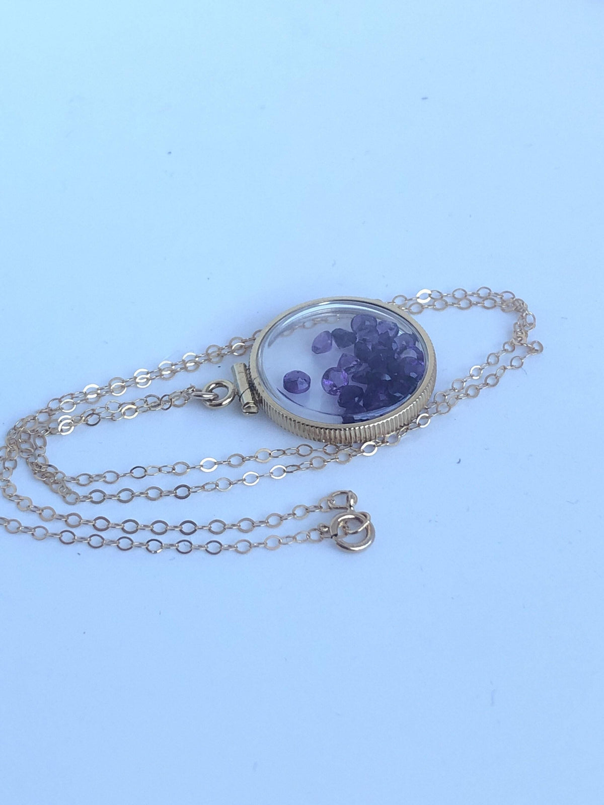 Handmade amethyst shaker locket 20mm gold filled with 24  genuine gems weighing 2.4 tcw, february birthstone, mother’s day you create