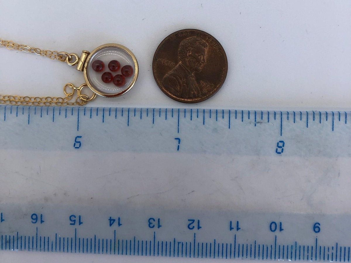 Dainty handmade garnet shaker locket, 14k gold filled w/ 1.1 tcw of genuine gems, january birthstone, with chain