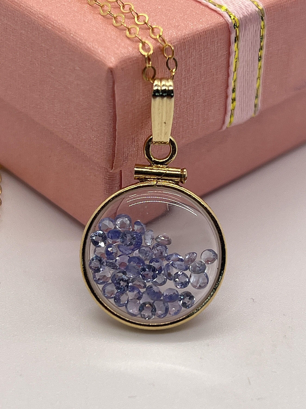 14k solid gold tanzanite  16.5mm handmade shaker locket 1.75 ctw