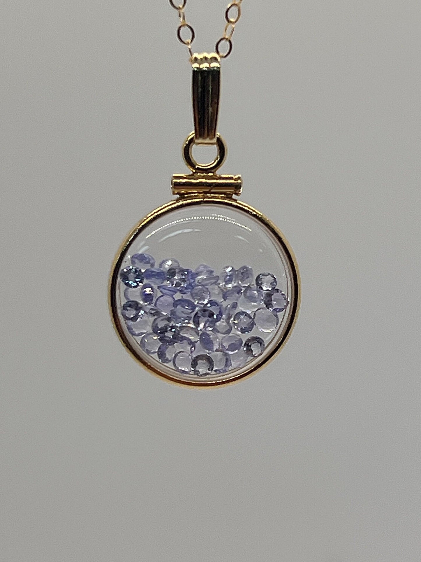 14k solid gold tanzanite  16.5mm handmade shaker locket 1.75 ctw