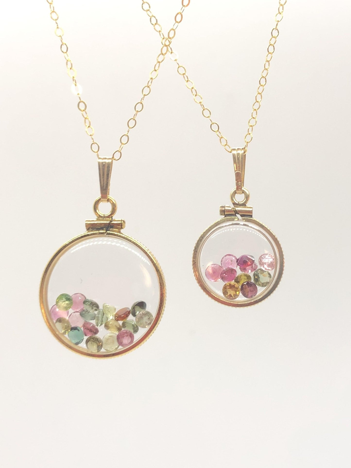 Vintage tourmaline shaker locket 12k gold filled, 50 year old new old stock,  20mm (2.1 tcw) or 15 mm ( 1.1 tcw)  october birthstone