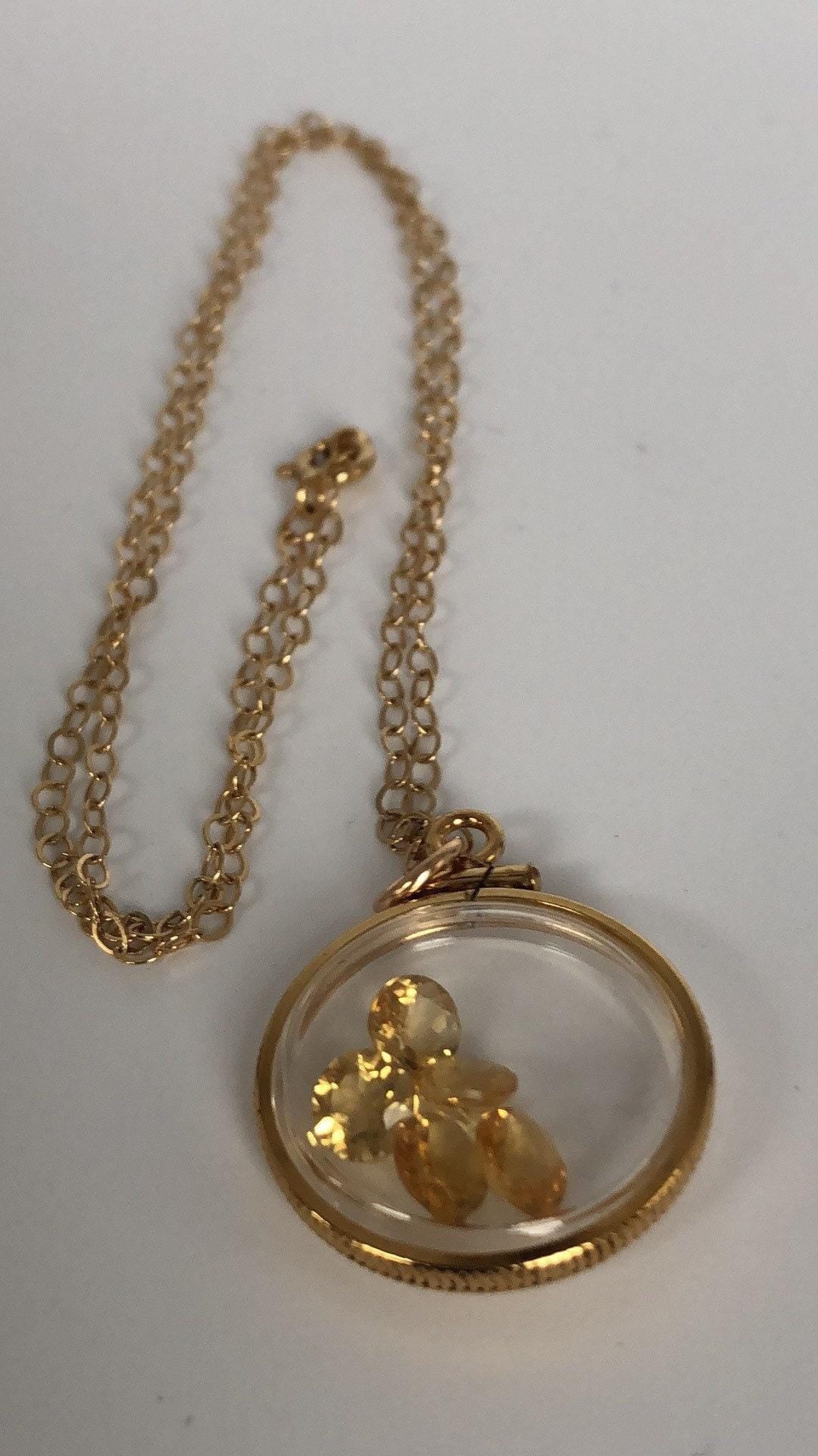 Vintage golden citrine shaker locket filled with natural brazilian gemstones, nov. birthstone new old stock, make 1 for your mom