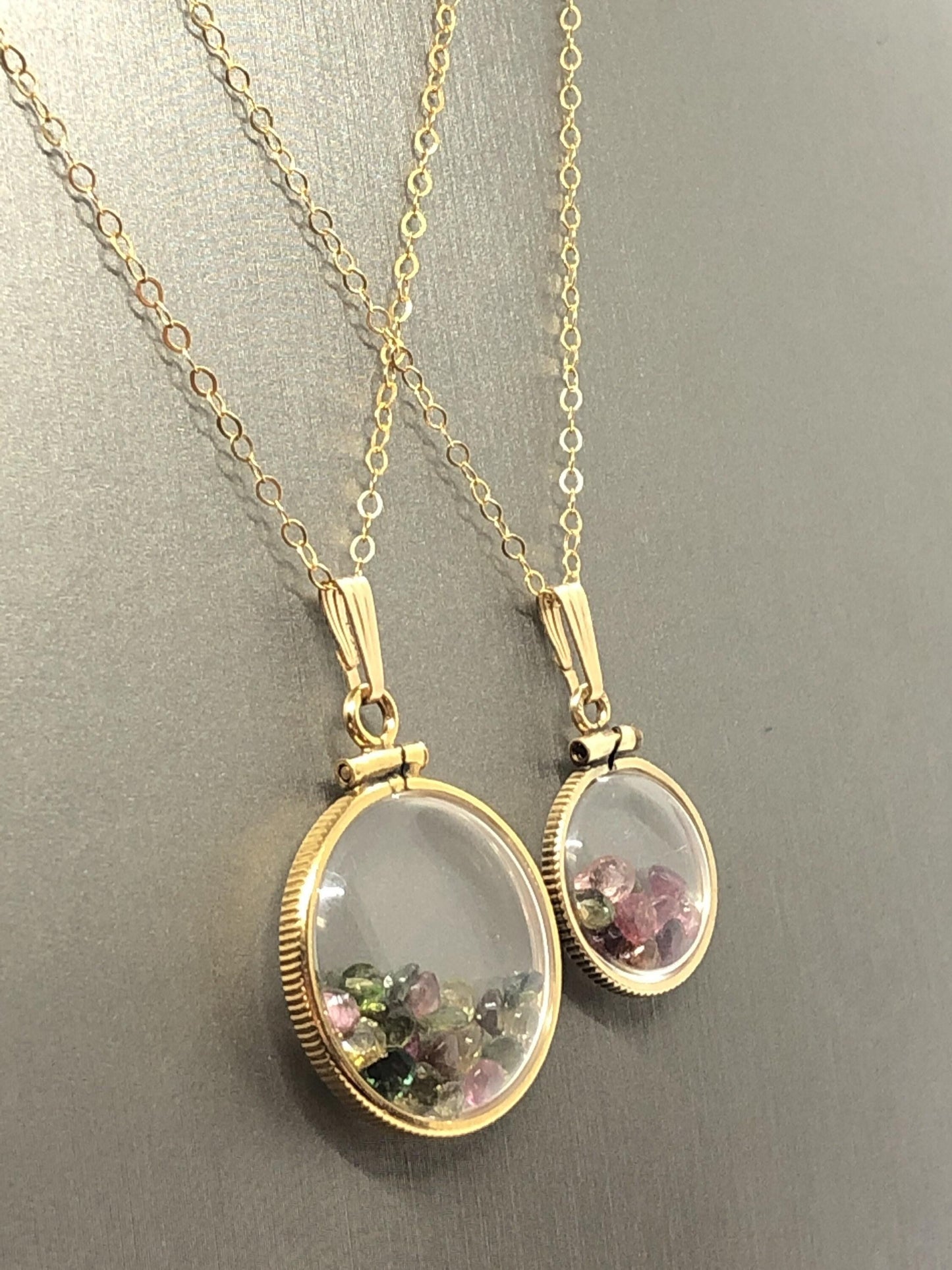 Vintage tourmaline shaker locket 12k gold filled, 50 year old new old stock,  20mm (2.1 tcw) or 15 mm ( 1.1 tcw)  october birthstone