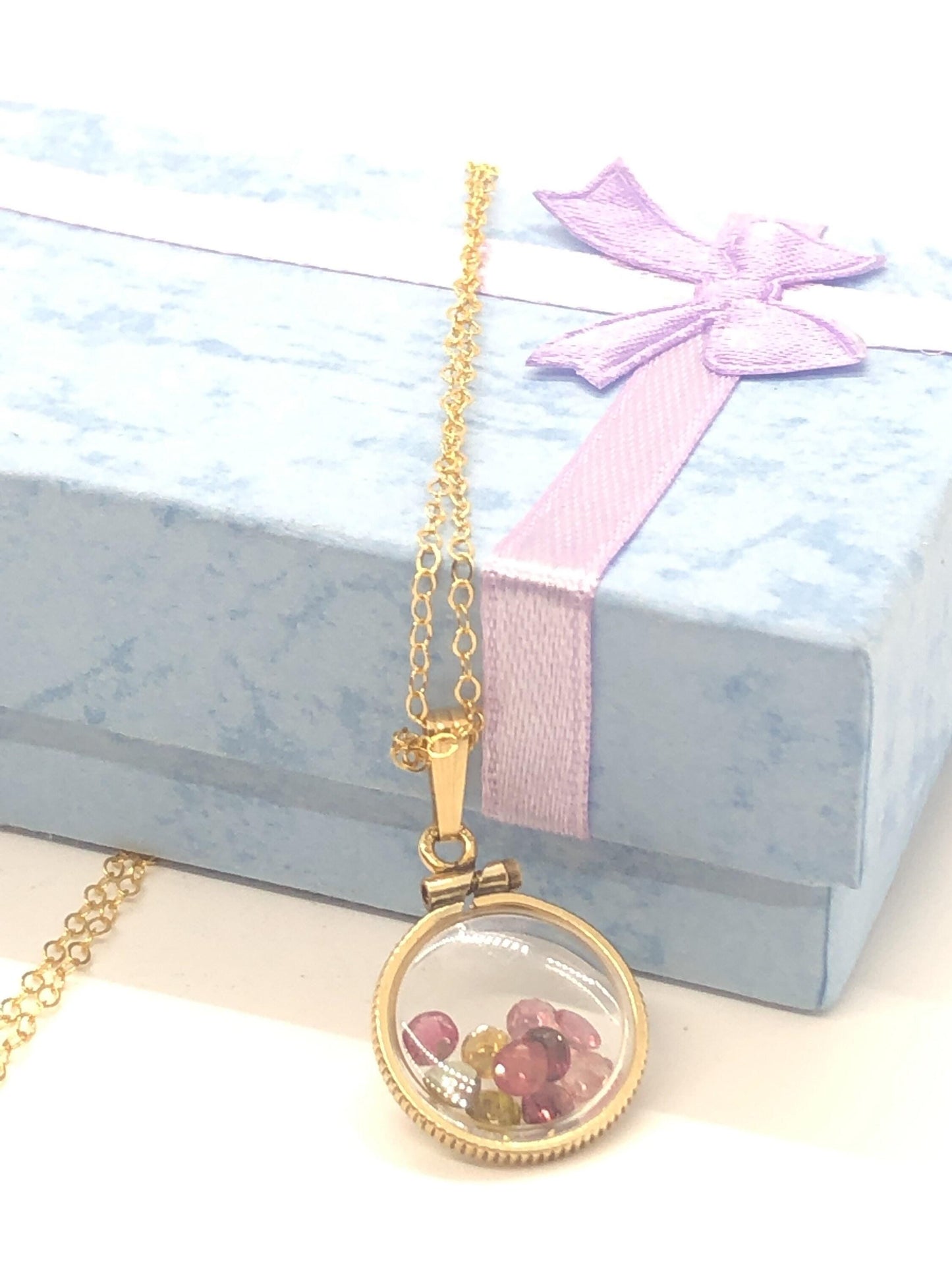 Vintage tourmaline shaker locket 12k gold filled, 50 year old new old stock,  20mm (2.1 tcw) or 15 mm ( 1.1 tcw)  october birthstone
