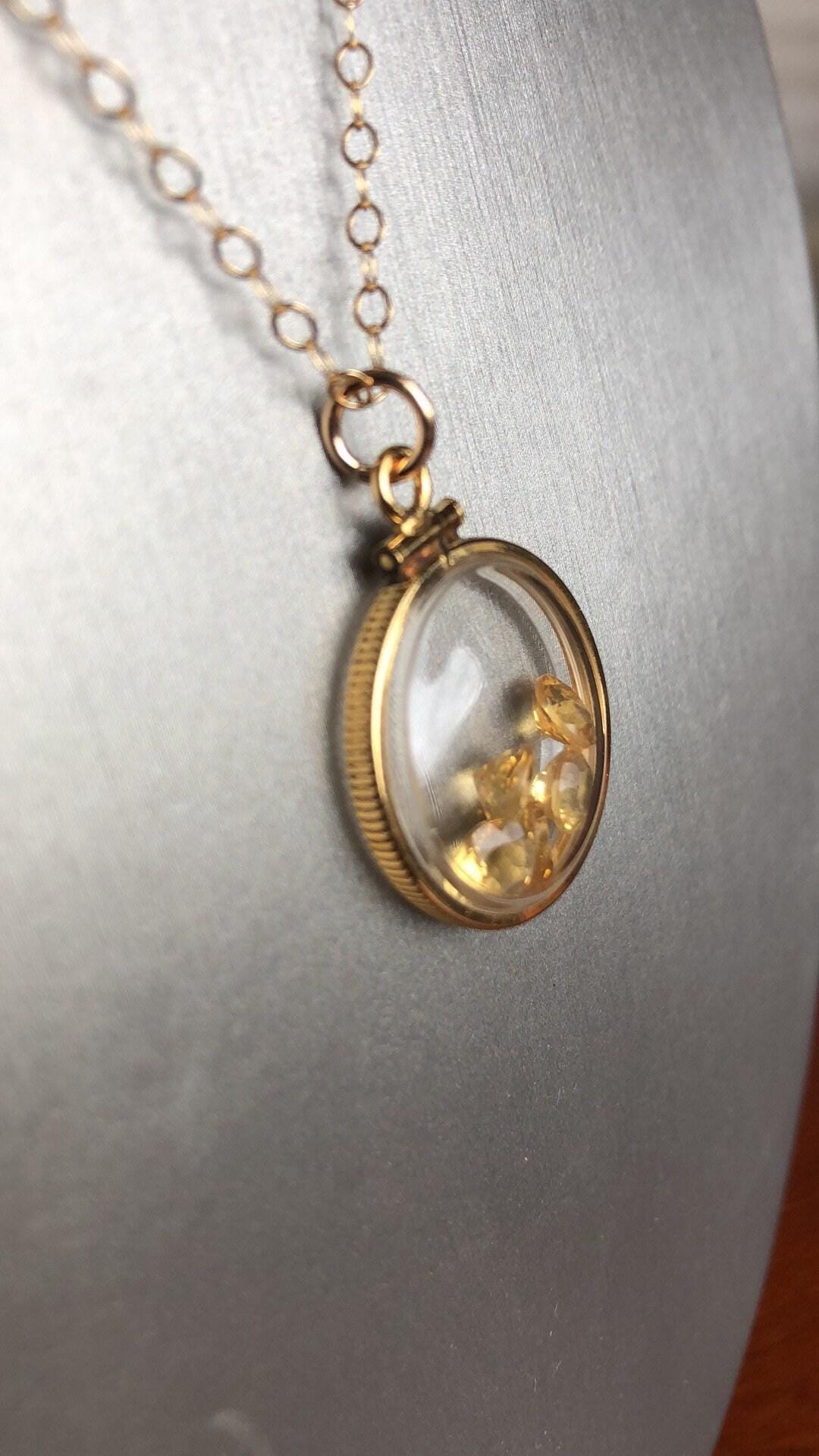 Vintage golden citrine shaker locket filled with natural brazilian gemstones, nov. birthstone new old stock, make 1 for your mom