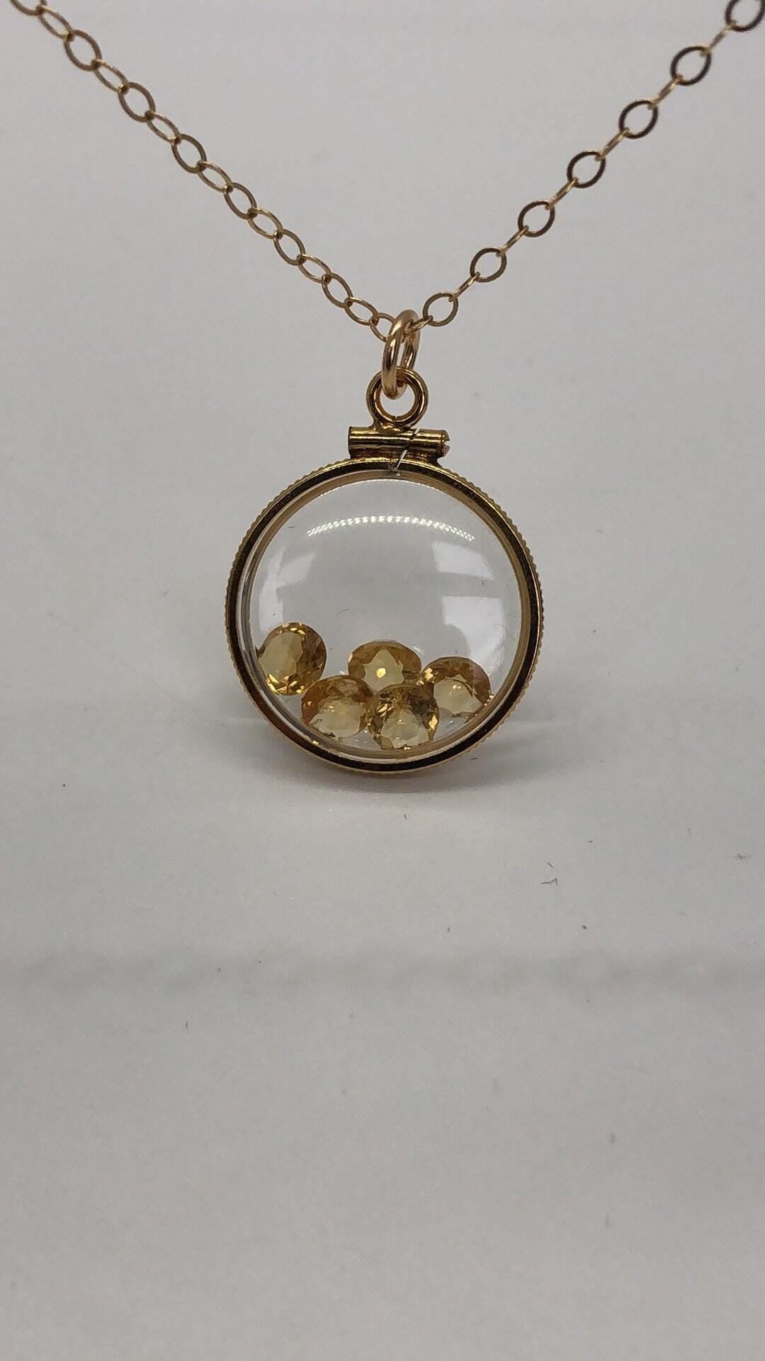 Vintage golden citrine shaker locket filled with natural brazilian gemstones, nov. birthstone new old stock, make 1 for your mom