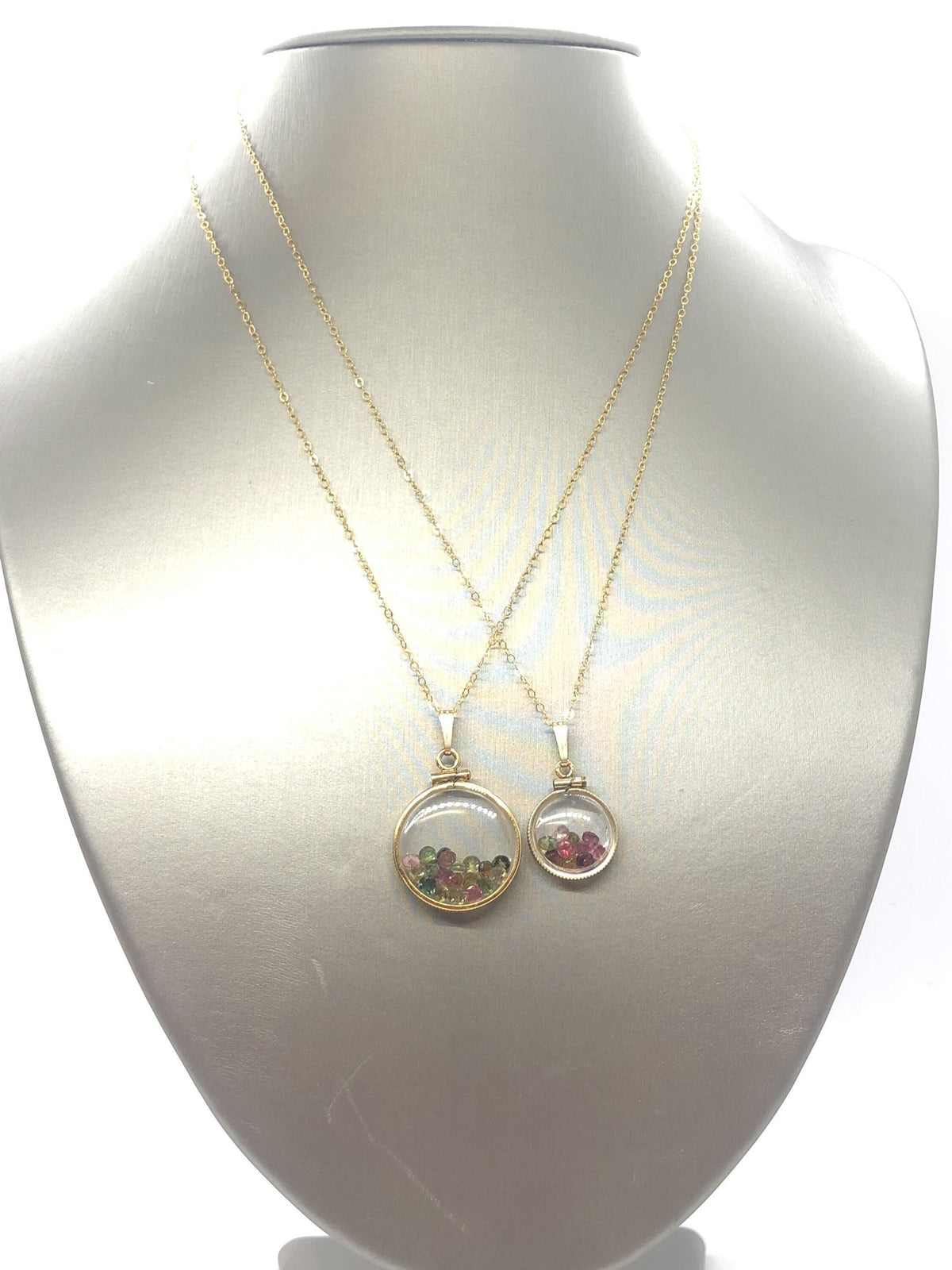 Vintage tourmaline shaker locket 12k gold filled, 50 year old new old stock,  20mm (2.1 tcw) or 15 mm ( 1.1 tcw)  october birthstone