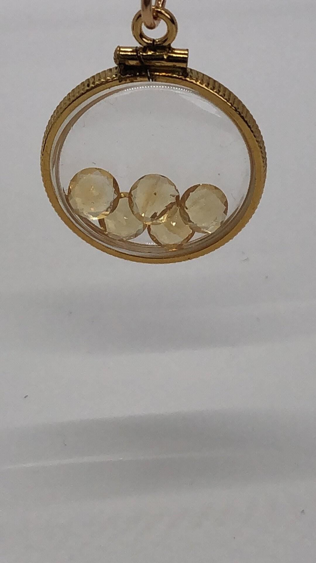 Vintage golden citrine shaker locket filled with natural brazilian gemstones, nov. birthstone new old stock, make 1 for your mom