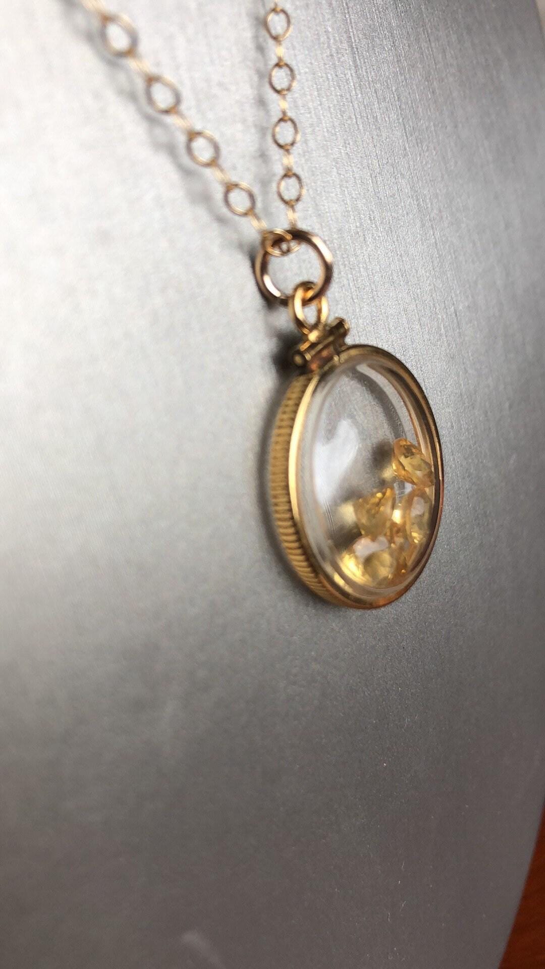 Vintage golden citrine shaker locket filled with natural brazilian gemstones, nov. birthstone new old stock, make 1 for your mom