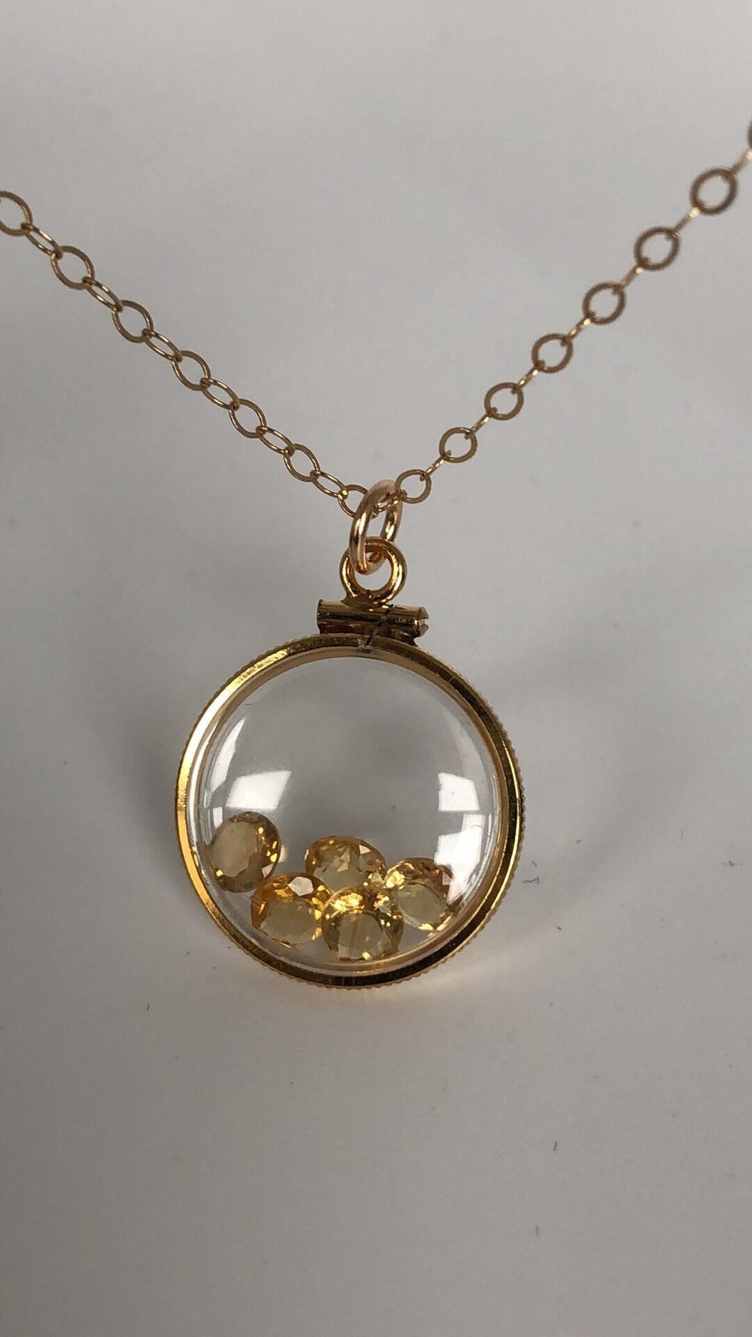 Vintage golden citrine shaker locket filled with natural brazilian gemstones, nov. birthstone new old stock, make 1 for your mom