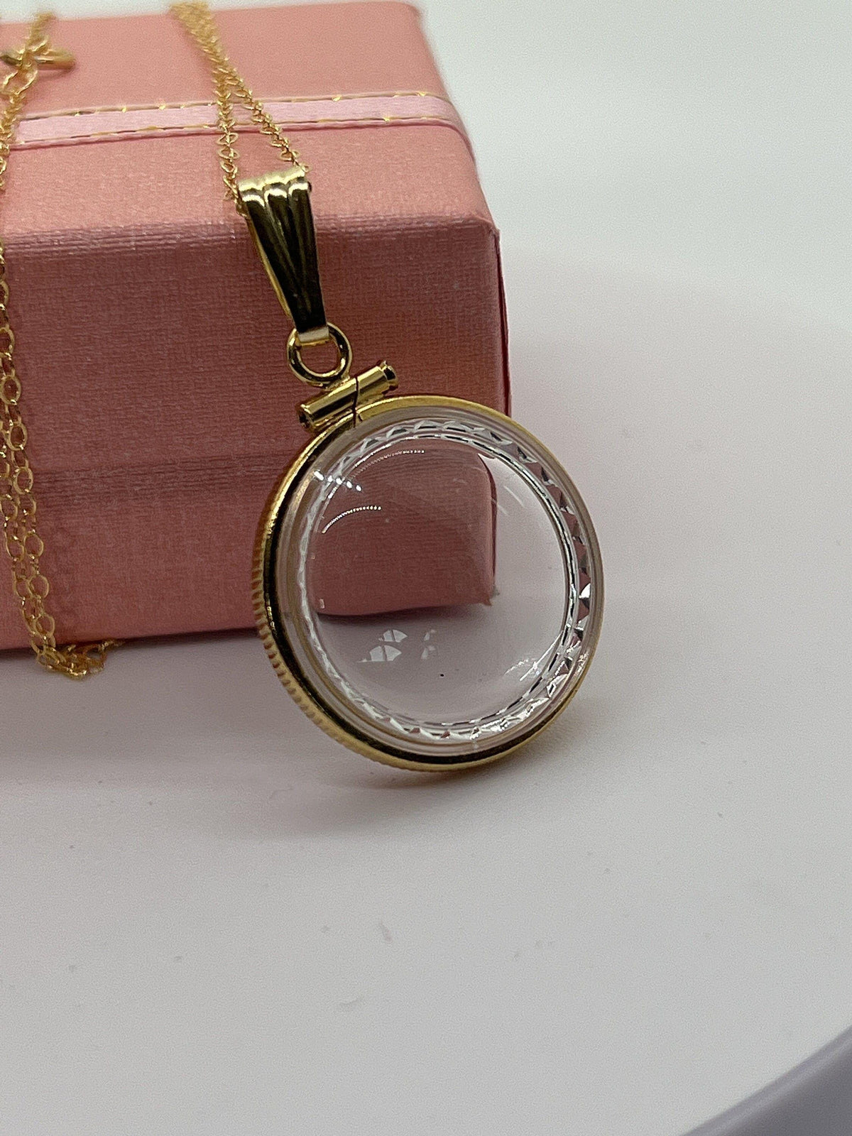 14k solid gold diamond edge empty 22 mm handmade shaker locket w/ free  small  screw driver waiting for your little treasures, with chain