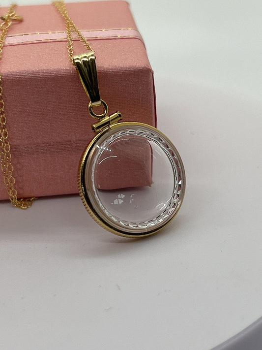 14k solid gold diamond edge empty 22 mm handmade shaker locket w/ free  small  screw driver waiting for your little treasures, with chain