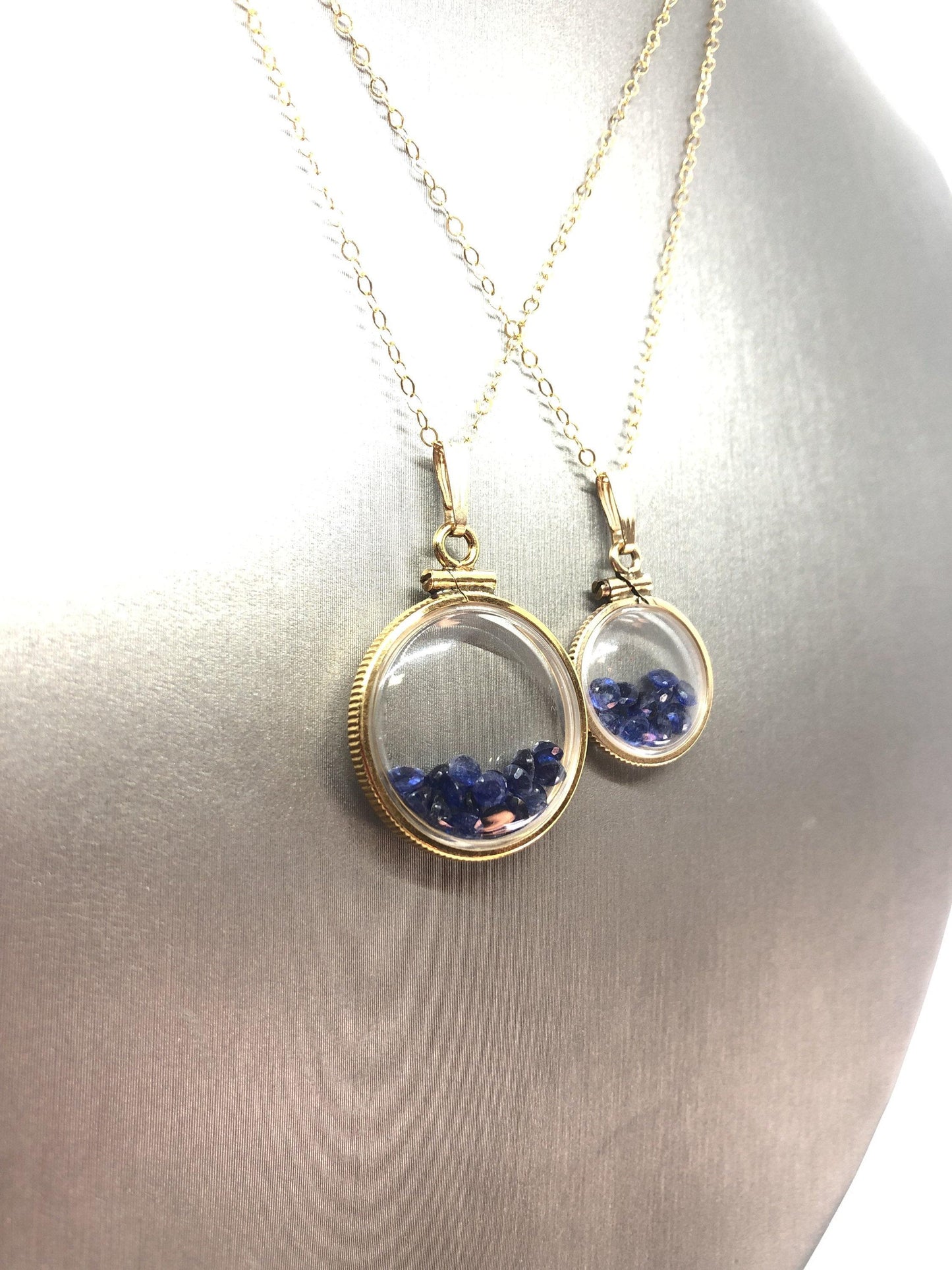 Vintage sapphire shaker locket 12k gold filled, 50 year old new stock,  20mm or 15 mm september birthstone, mother's day