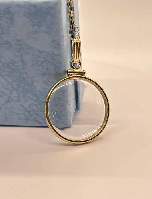 Solid 14k gold large Empty Customizable 21mm Handmade shaker Locket w/ FREE  small  SCREW DRIVER waiting for your little treasures, with chain