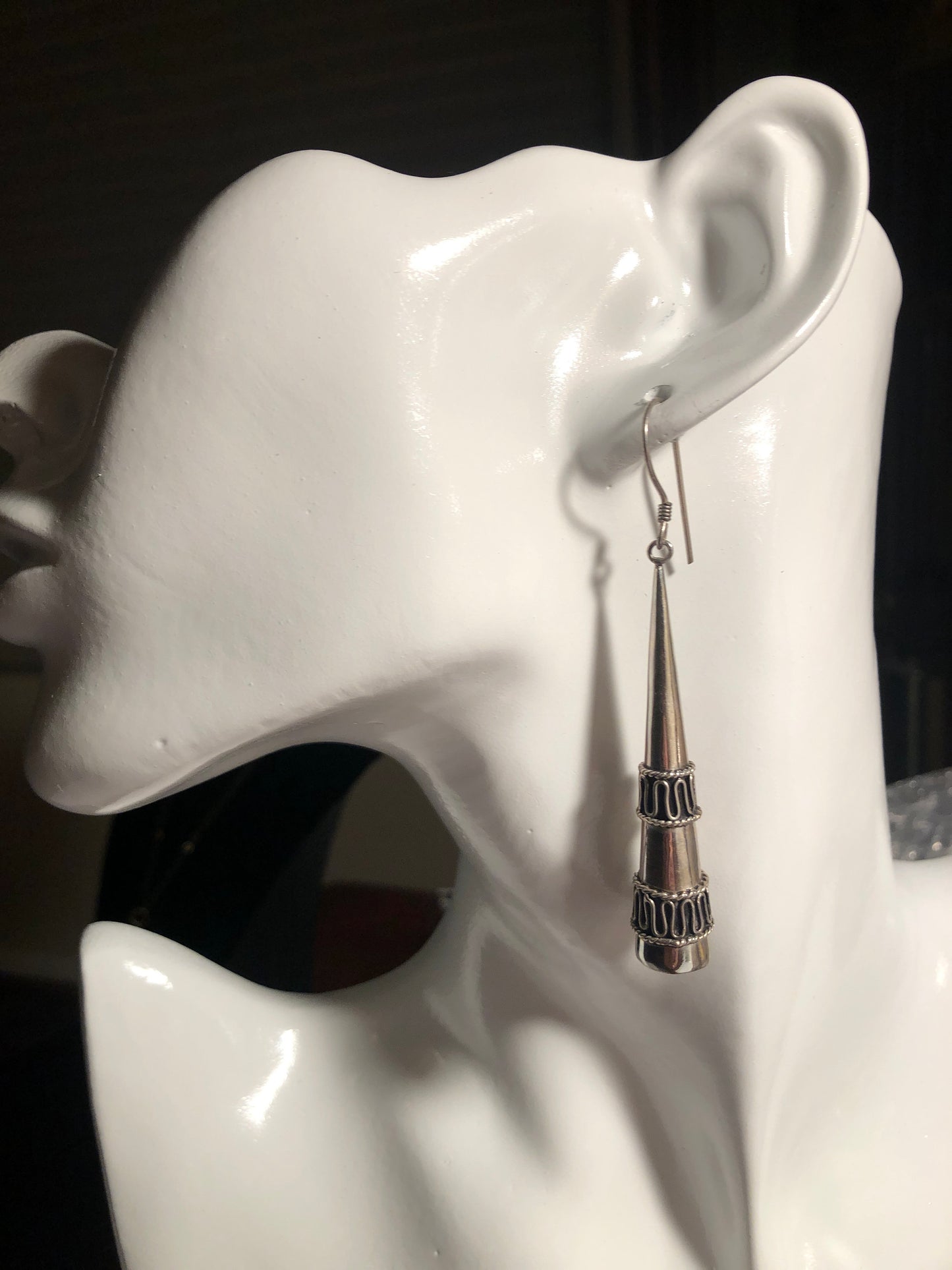Large Handmade Sterling Dangle Earrings Indonesia, Vintage old stock, Beautiful