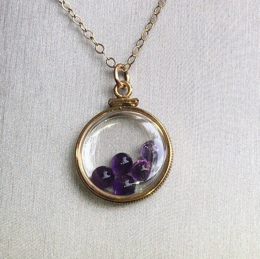 Vintage Amethyst Shaker Locket, gold filled with natural gems, handmade, new old stock 50 years old, customize one for Mother's Day just ask