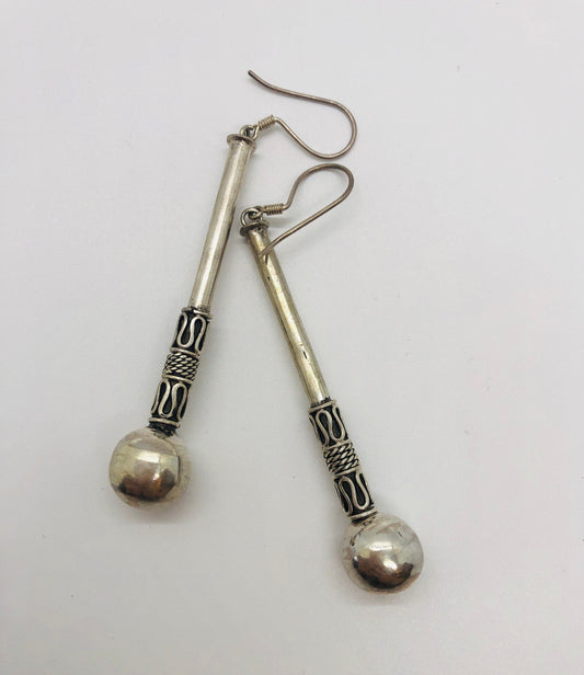 Hand made Indonesian Large Vintage Sterling Silver Earrings new old stock, Hammers