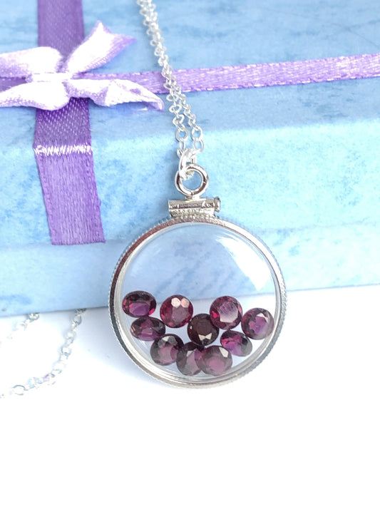 Handmade Garnet Sterling Silver shaker locket with 4.16 CTW natural gems, January birthstone Customize one for your Mother's Day! just ask