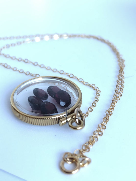 Handmade Garnet Shaker Locket, 14k gold filled w/ 3.55 CTW genuine gems. January Birthstone Customize one for your Mother's Day? ask me